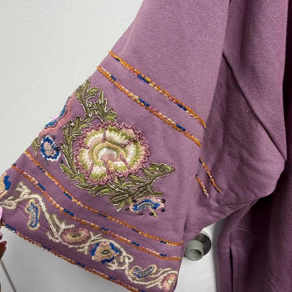 Aratta Juliette Embellished French Terry Kimono One Size Floral Boho‎ Hippie - Picture 3 of 13